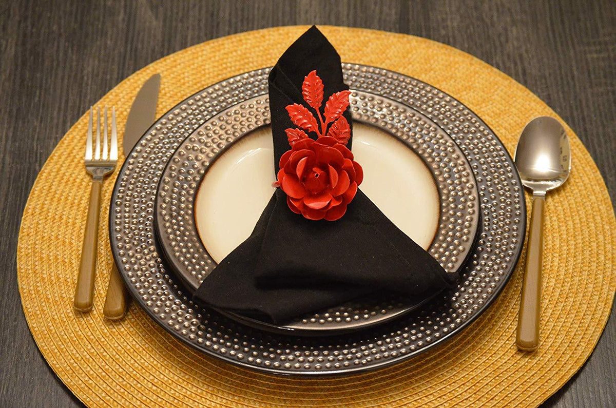 Vibhsa Red Rose Napkin Rings | Set of 4, Handcrafted