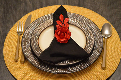 Vibhsa Red Rose Napkin Rings | Set of 4, Handcrafted