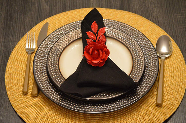 Vibhsa Red Rose Napkin Rings | Set of 4, Handcrafted