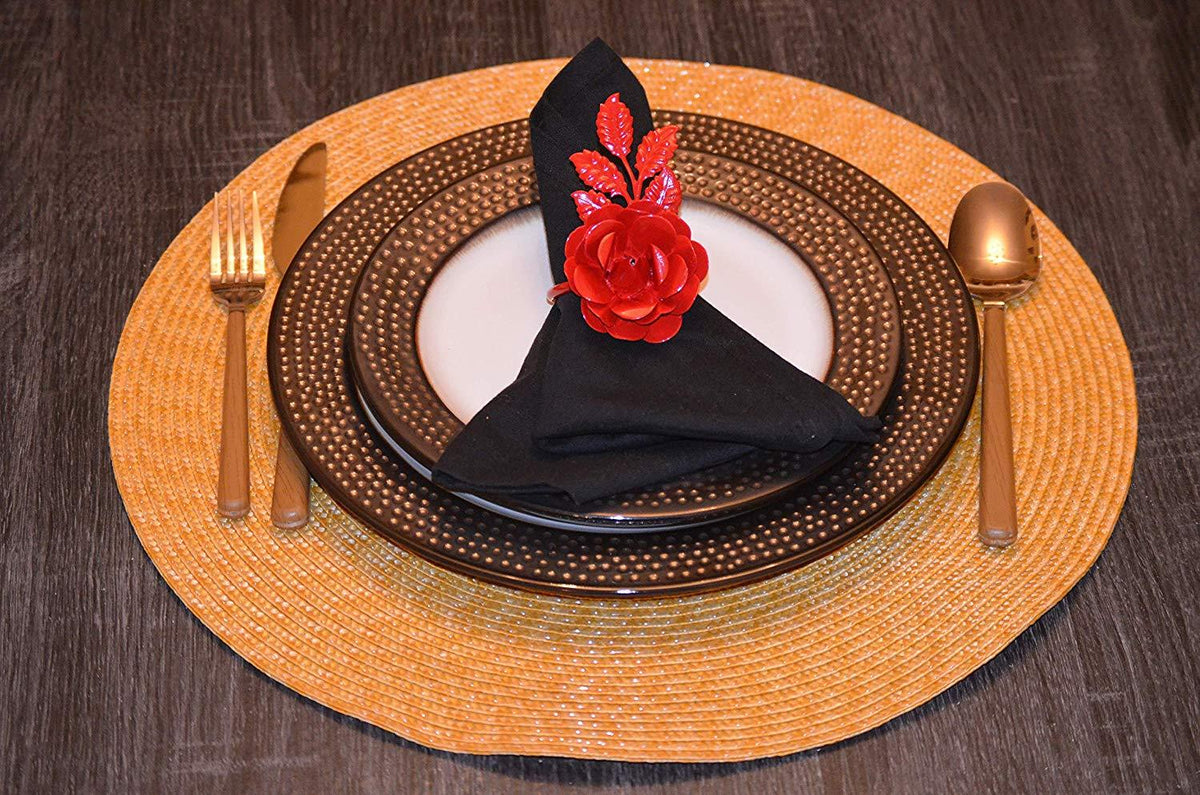 Vibhsa Red Rose Napkin Rings | Set of 4, Handcrafted