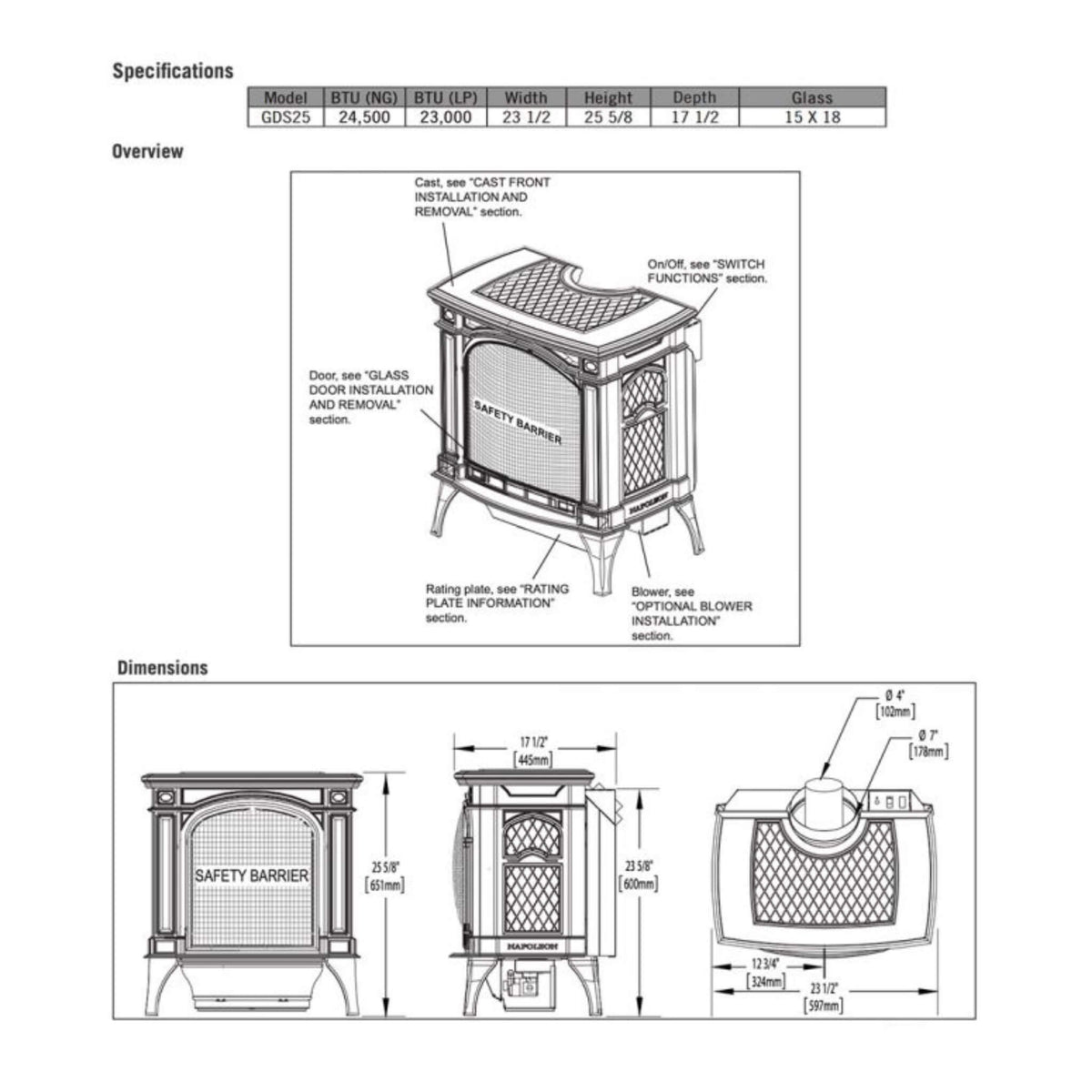 Napoleon Bayfield 25-Inch Direct Vent Electronic Ignition Natural Gas Cast Iron Stove [GDS25NA-1] (SAK95498)