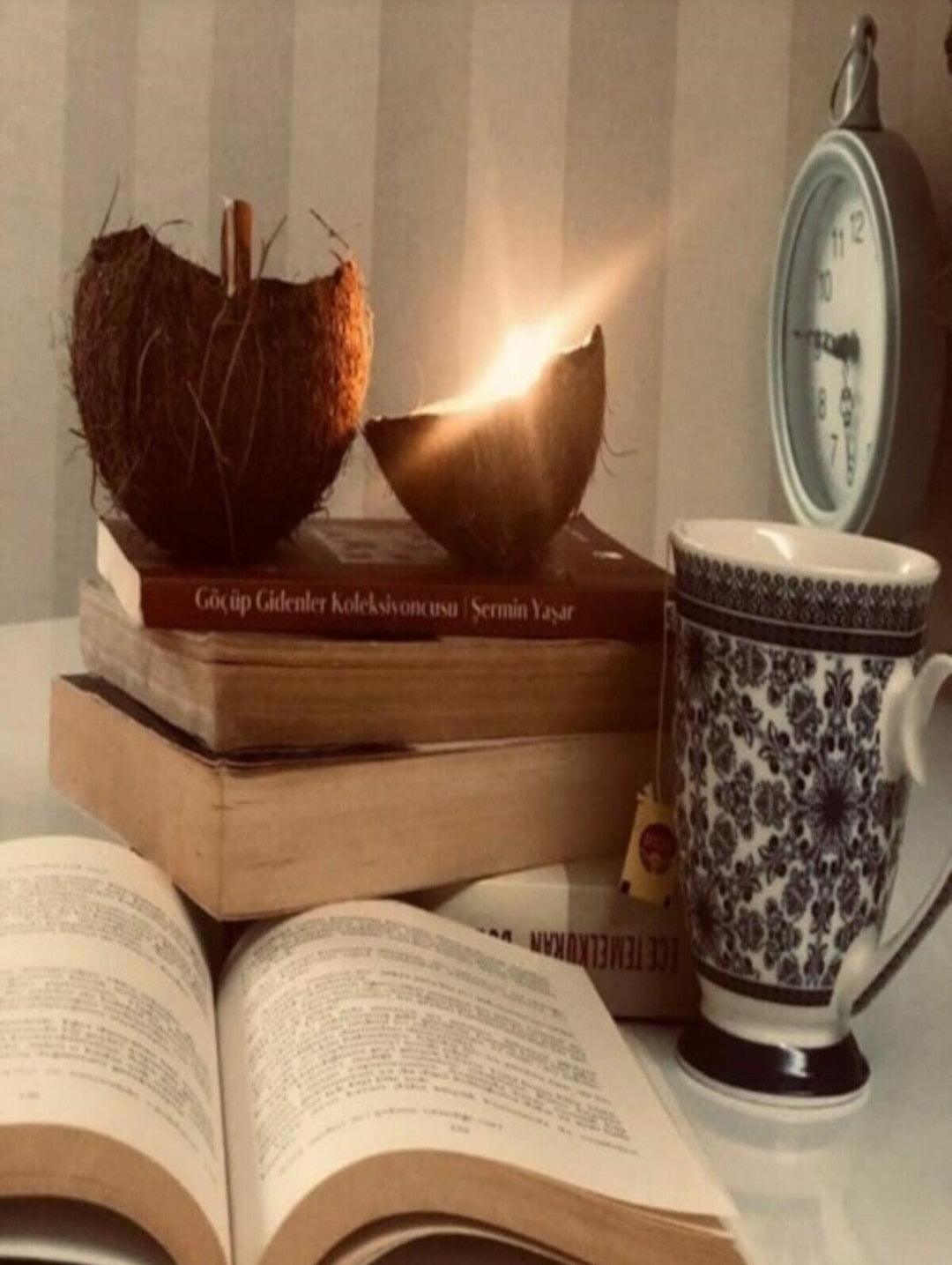 Natural Coconut Shell Decorative Scented Candle Wood Wicked Coconut Scented Candle Natural Coconut Shell  Eco Friendly Ideal for Home and Beach Décor Aromatherapy Candle