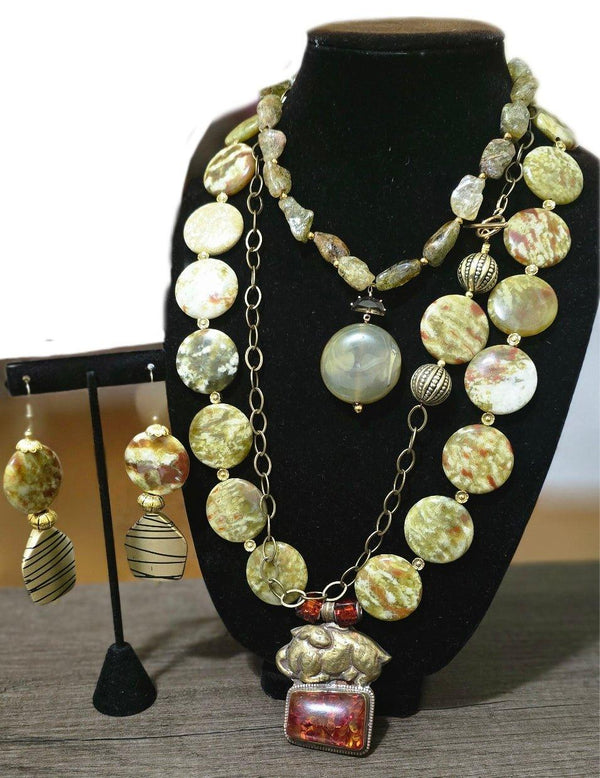Natural Green Garnet  Antique statement necklace
