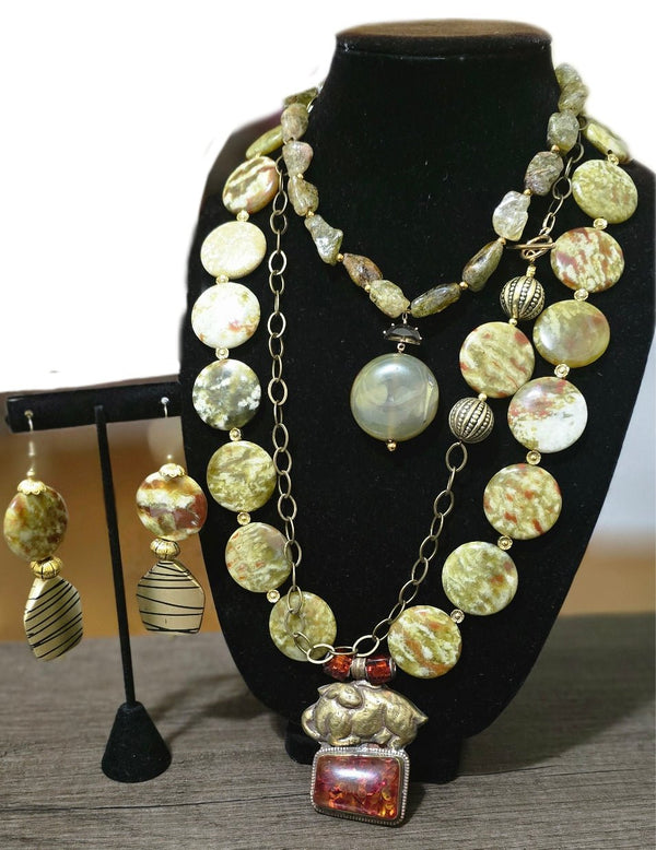 Natural Green Garnet  Antique statement necklace