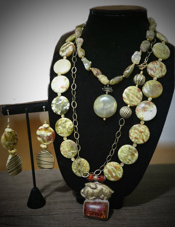 Natural Green Garnet  Antique statement necklace