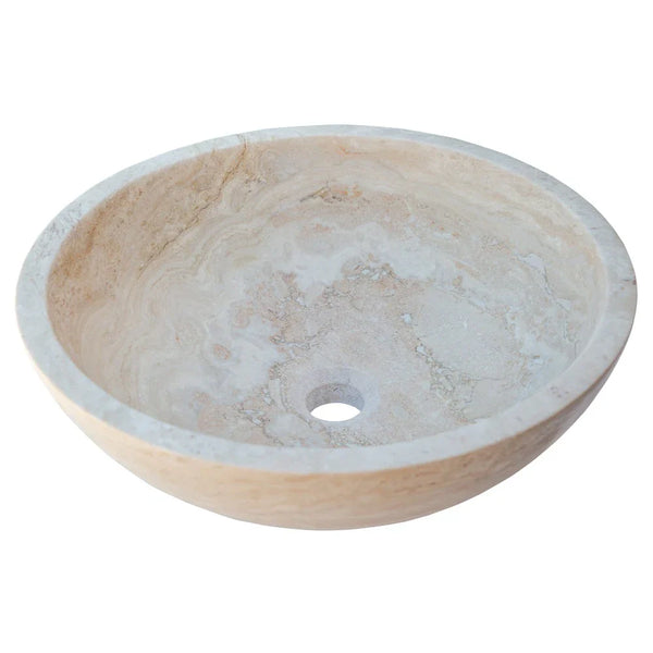 Beige Travertine Above Vanity Bathroom Vessel Sink Honed and Filled (D)18