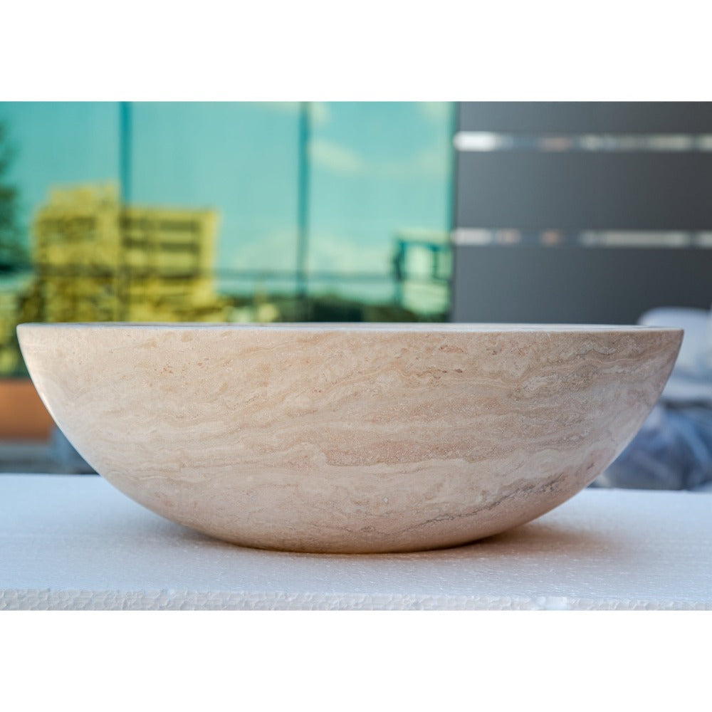 Natural Stone Beige Travertine Vessel Sink Honed and Filled (D)18