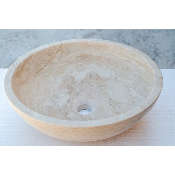 Natural Stone Beige Travertine Vessel Sink Honed and Filled (D)18