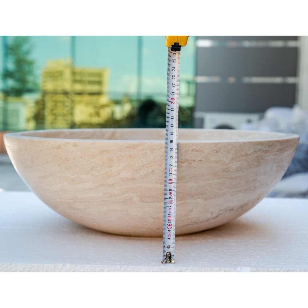 Natural Stone Beige Travertine Vessel Sink Honed and Filled (D)18