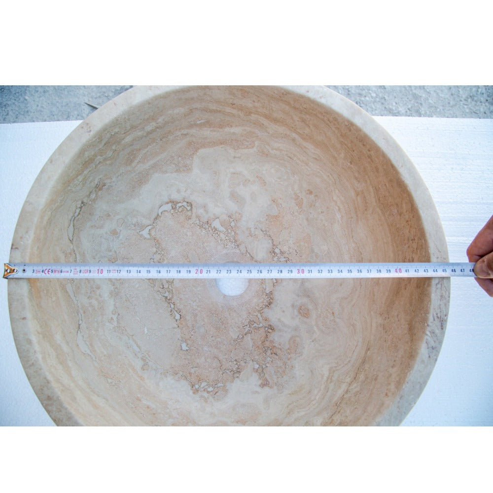 Natural Stone Beige Travertine Vessel Sink Honed and Filled (D)18