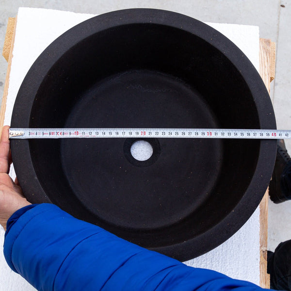 Natural Stone Black Andesite Tapered Sink Honed-Matte  (D)16