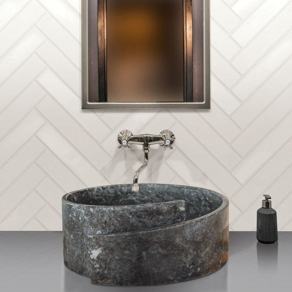 Special Design Black Marble Natural Stone Round Vessel Sink (D)16