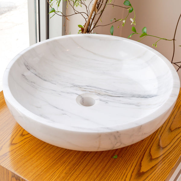 Natural Stone Calacatta White Marble Vessel Sink Bowl Polished (D)19