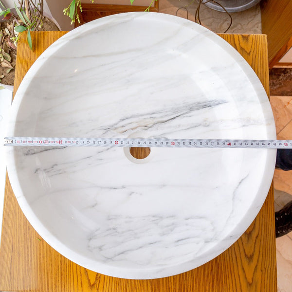 Natural Stone Calacatta White Marble Vessel Sink Bowl Polished (D)19