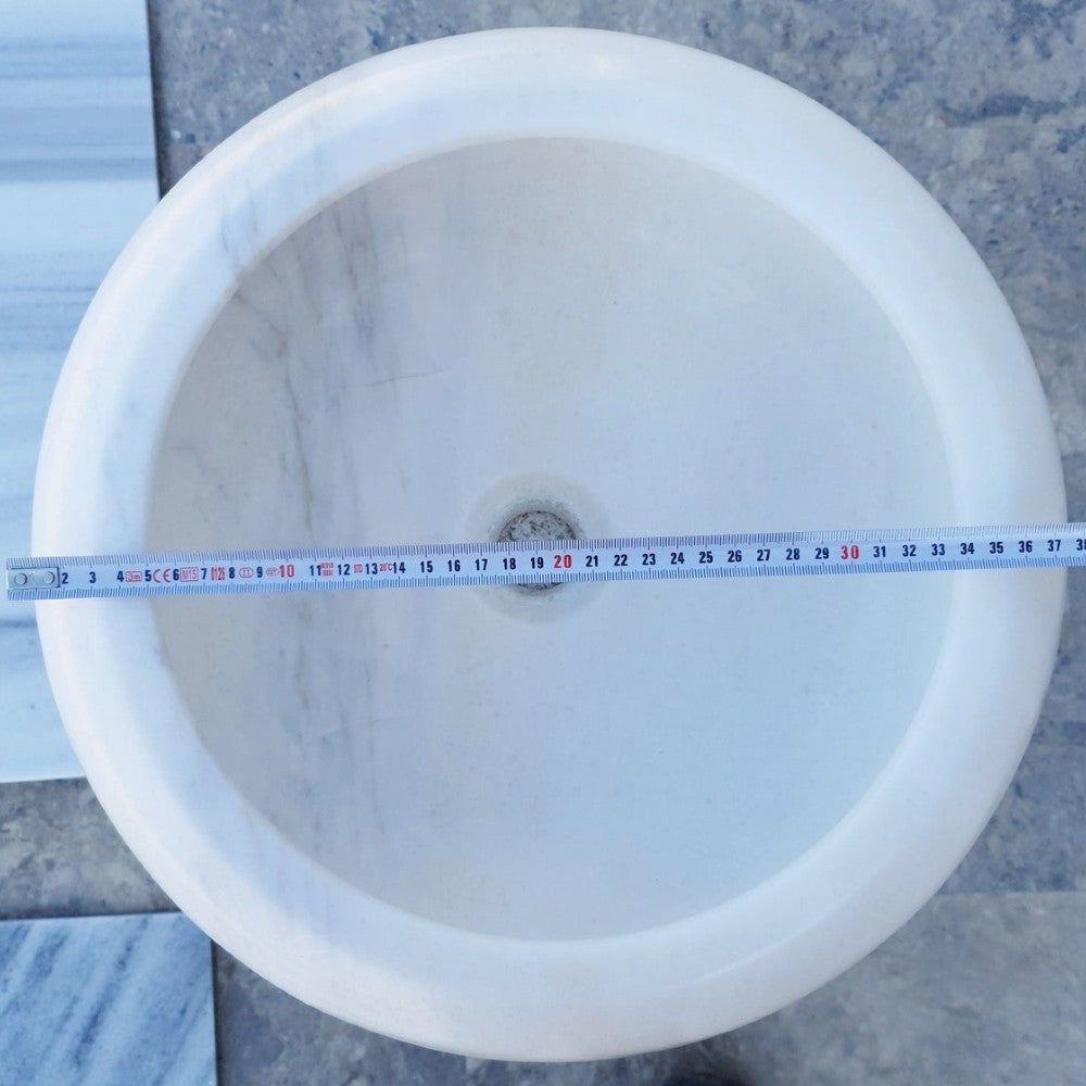 Carrara White Marble Natural Stone Vessel Sink (D)15.5