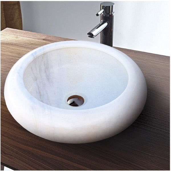 Carrara White Marble Natural Stone Vessel Sink (D)15.5