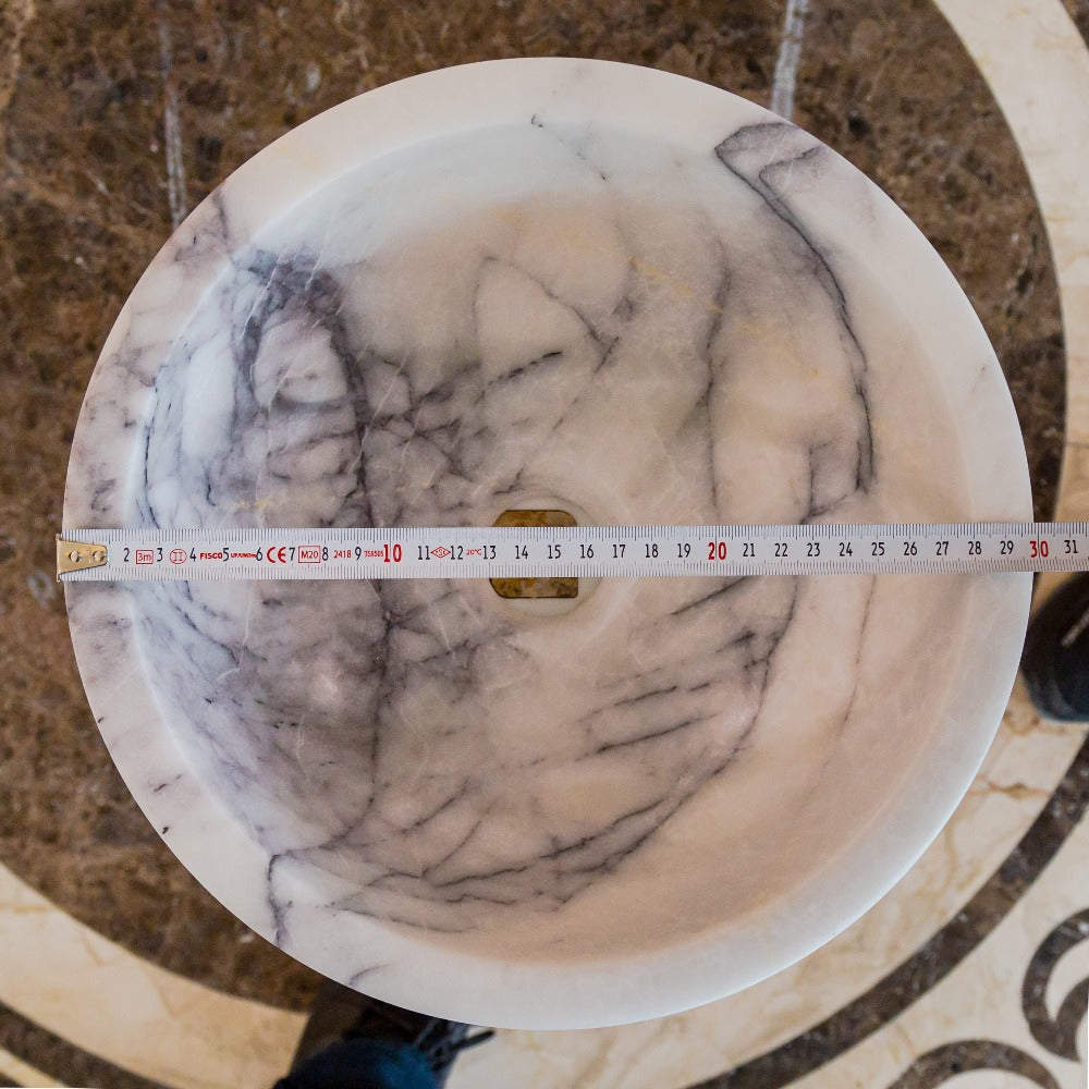 Natural Stone New York White Marble Round Vessel Sink Polished (D)12
