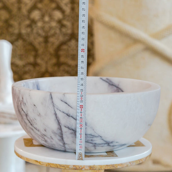 Natural Stone New York White Marble Round Vessel Sink Polished (D)12