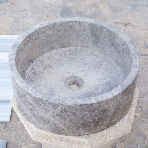 Natural Stone Tundra Grey Marble Round Vessel Sink Polished (D)16.5