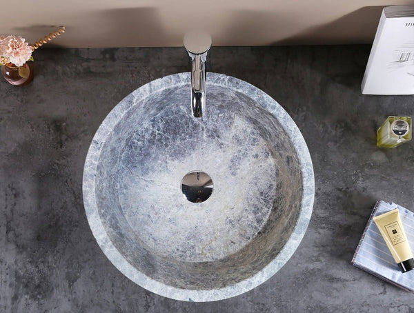 Natural Stone Tundra Grey Marble Round Vessel Sink Polished (D)16.5