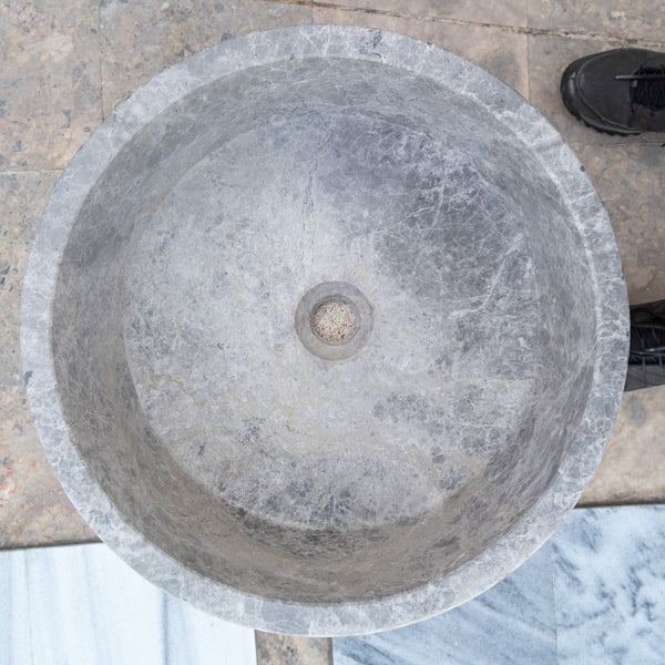 Natural Stone Tundra Grey Marble Round Vessel Sink Polished (D)16.5