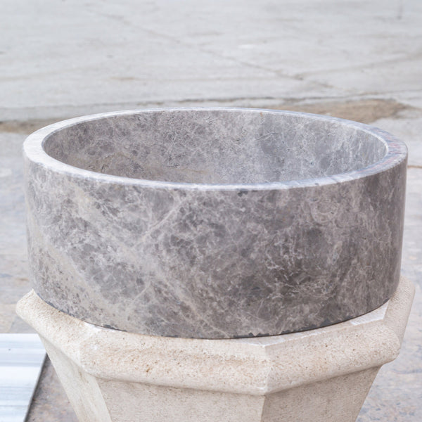 Natural Stone Tundra Grey Marble Round Vessel Sink Polished (D)16.5