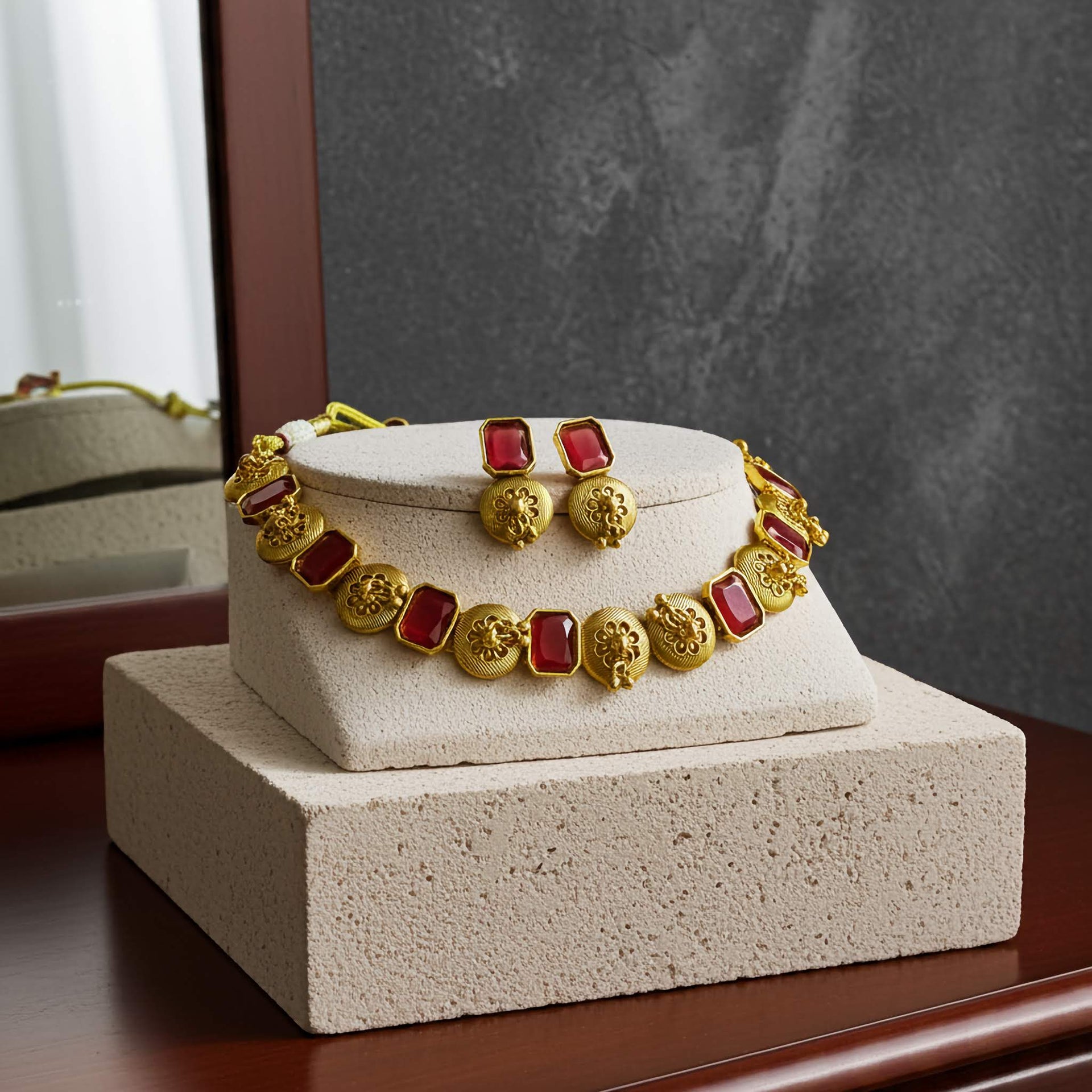 Premium Ruby Kundan Set 22K Gold-Plated LeDeSaRa Lifestyle
