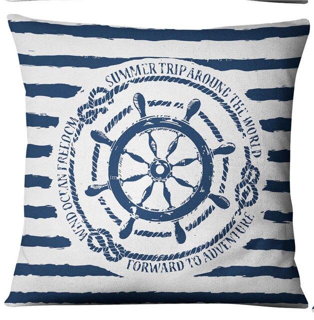 Navigation Navy Blue Nautical Shell Starfish Linen Pillow Cover Blue Anchor Navigation Anchor Sailboat Pillowcase Marine Cushion Cover Sofa Home Decorative Cushion Cover For Home