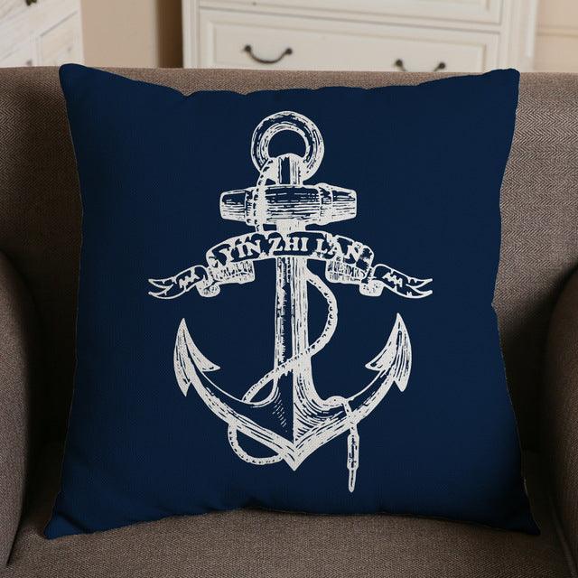 Navigation Navy Blue Nautical Shell Starfish Linen Pillow Cover Blue Anchor Navigation Anchor Sailboat Pillowcase Marine Cushion Cover Sofa Home Decorative Cushion Cover For Home