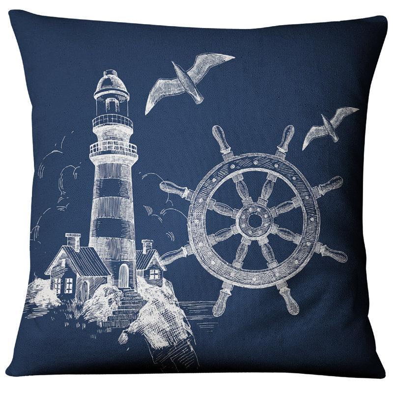 Navigation Navy Blue Nautical Shell Starfish Linen Pillow Cover Blue Anchor Navigation Anchor Sailboat Pillowcase Marine Cushion Cover Sofa Home Decorative Cushion Cover For Home