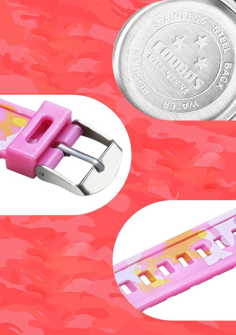 Navy Blue Camouflage Kids Watches LED Colorful Flash Digital Waterproof Date Week Creative Children Watch Sport Multi Function 30M Waterproof LED Alarm Stopwatch Digital Child Wristwatch For Boy Girl