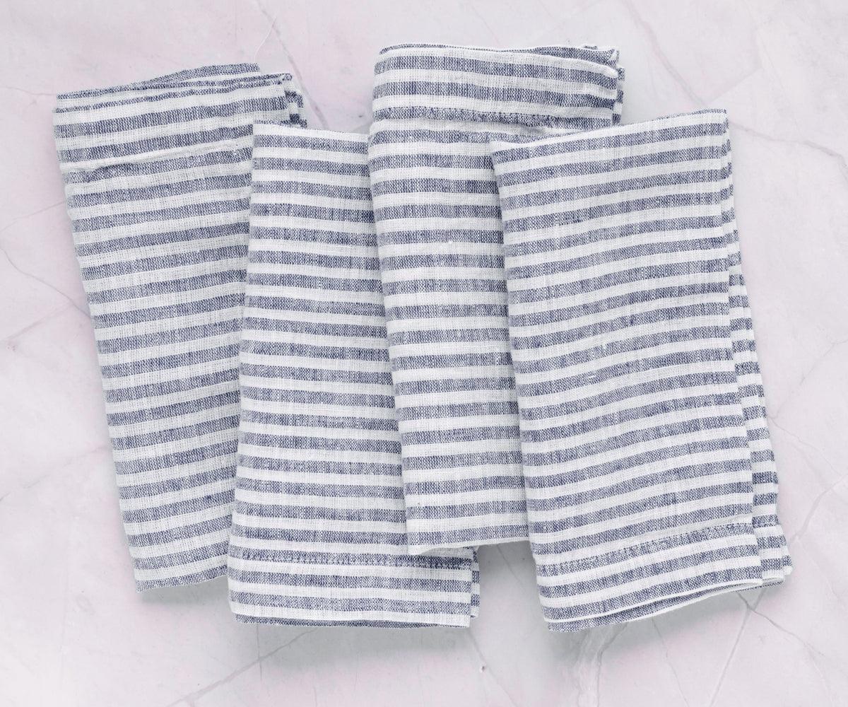 Navy Blue Pinstripe Linen Napkins - Set of 4, 8 & More