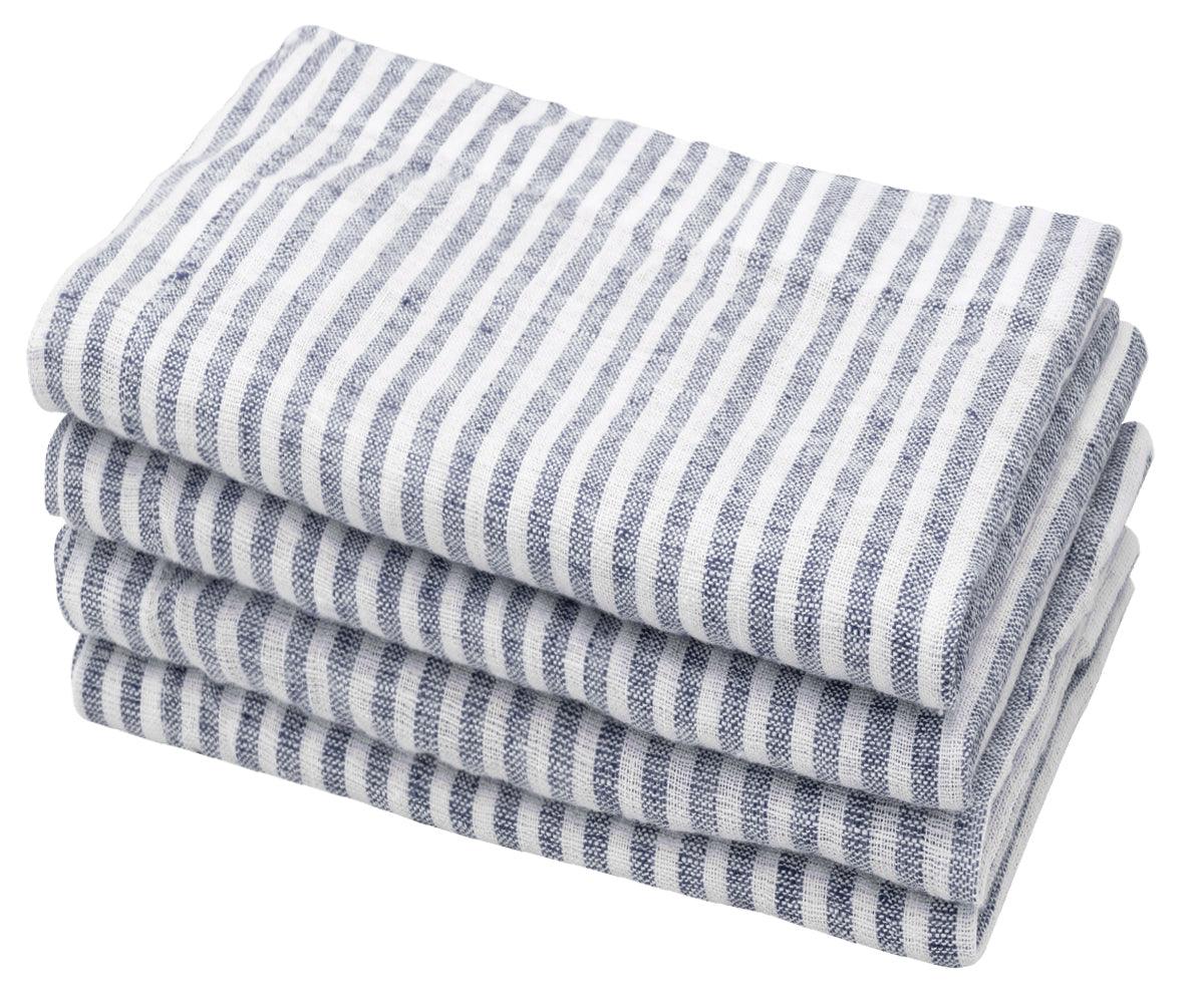 Navy Blue Pinstripe Linen Napkins - Set of 4, 8 & More