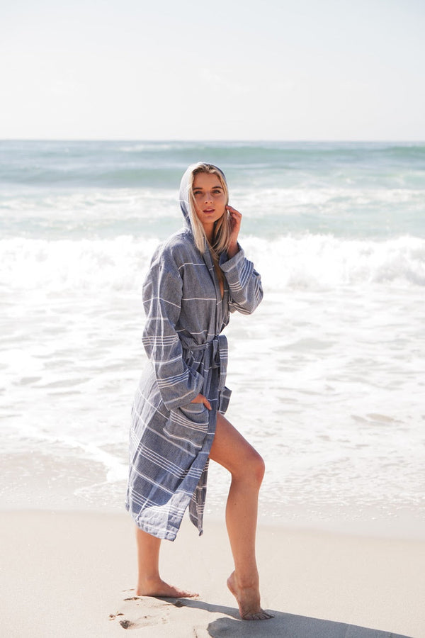 Monaco Turkish Towel Bathrobe – 100% Turkish Cotton Kimono Robe with Deep Pockets & Belt (S/M, L/XL, XXL)