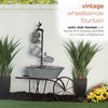 Rustic Metal Wheelbarrow and Watering Cans Fountain