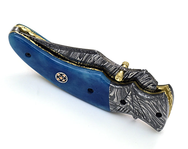 Nebula Damascus Pocket Knife with Bone Handle
