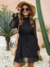 Neck Flounce Sleeve Mini Dress - Black / XL
