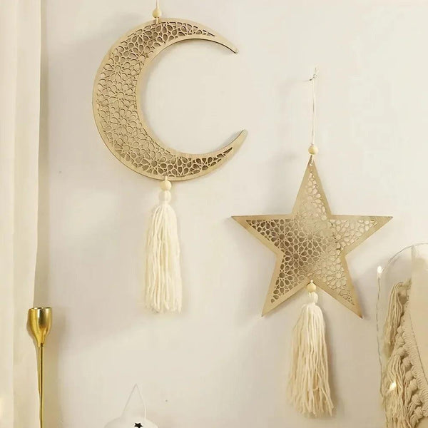 Necklace - Islamic Wooden Crescent Star Pendant