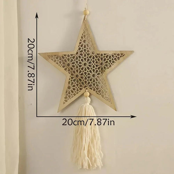 Necklace - Islamic Wooden Crescent Star Pendant