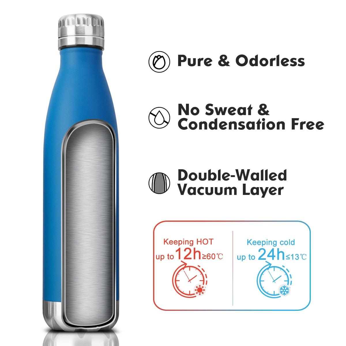 Neon Blue Water Bottle for Men Women & Kids Double Wall Stainless Steel Water Bottle Thermos Insulated Vacuum Flask Gym Sport Shaker Bottle Portable Thermoses Stylish Stainless Steel Bottle Keeps Water & Beverages All Day Hot Or Cold