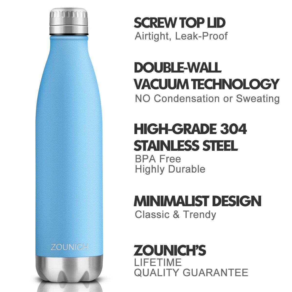 Neon Blue Water Bottle for Men Women & Kids Double Wall Stainless Steel Water Bottle Thermos Insulated Vacuum Flask Gym Sport Shaker Bottle Portable Thermoses Stylish Stainless Steel Bottle Keeps Water & Beverages All Day Hot Or Cold