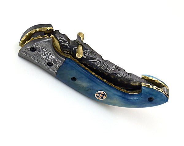 Neon Everyday Carry Pocket Knife with Bone Handle & Leather Sheath