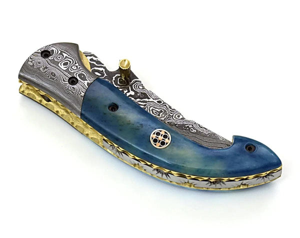 Neon Everyday Carry Pocket Knife with Bone Handle & Leather Sheath - Gifts for You 'n Me