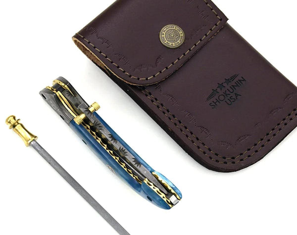 Neon Everyday Carry Pocket Knife with Bone Handle & Leather Sheath - Gifts for You 'n Me