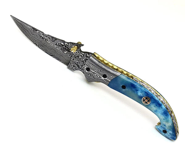 Neon Everyday Carry Pocket Knife with Bone Handle & Leather Sheath - Gifts for You 'n Me