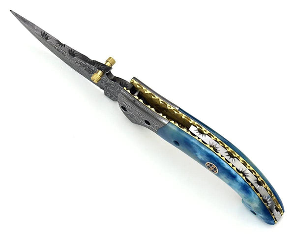 Neon Everyday Carry Pocket Knife with Bone Handle & Leather Sheath - Gifts for You 'n Me