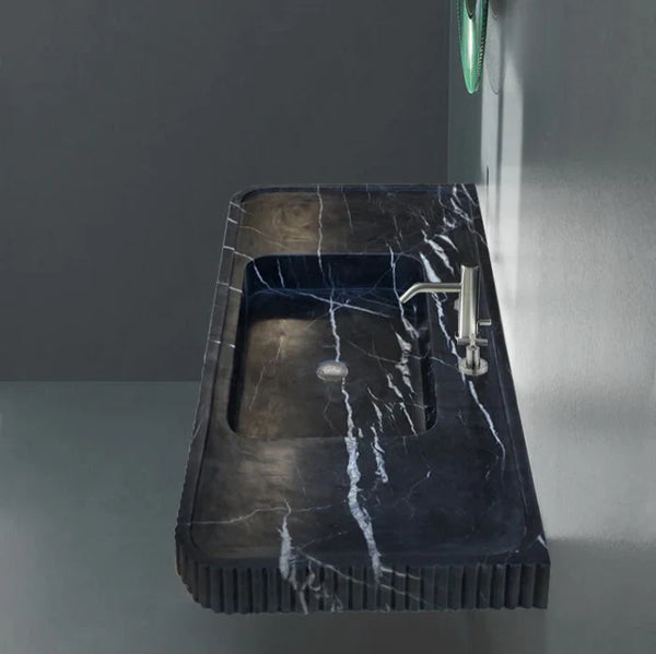 Nero Marquina Marble Wall-mount Bathroom Vanity Sink Fluted Front (W)20