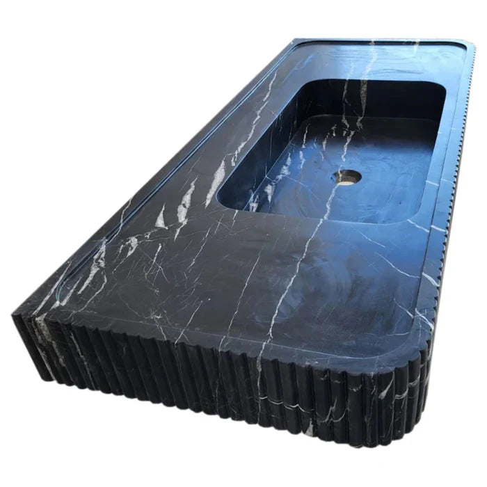 Nero Marquina Marble Wall-mount Bathroom Vanity Sink Fluted Front (W)20