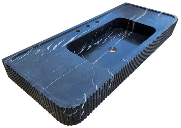 Nero Marquina Marble Wall-mount Bathroom Vanity Sink Fluted Front (W)20