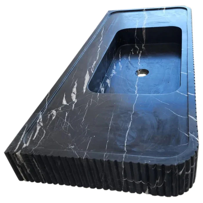 Nero Marquina Marble Wall-mount Bathroom Vanity Sink Fluted Front (W)20